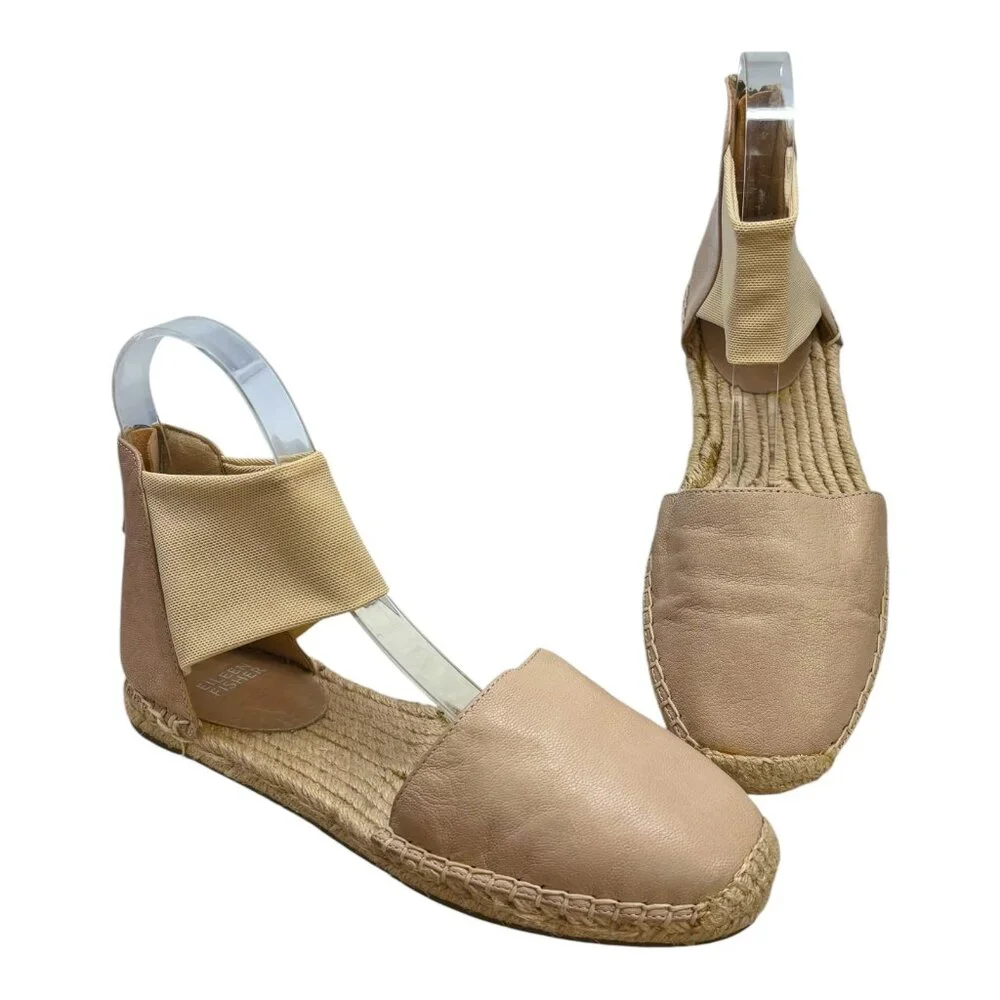 EILEEN FISHER Tan‎ Coy Leather Espadrille Skimmer Flats NWOB